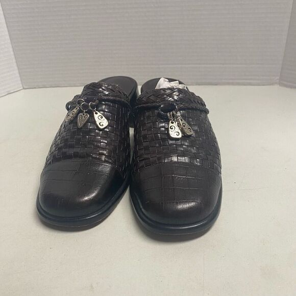 BRIGHTON Franki Basket Weave Vero Cuoio Leather Heel Clogs  Mules Brown Size 8.5 - Picture 11 of 11